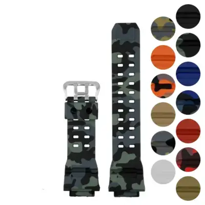 Fitted rubber strap for G-SHOCK GW-9400 in camouflage design, featuring durable rubber material. Available in various colors to customize your watch style