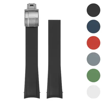 Fitted CTS Strap for Tudor Black Bay 58 in black, showcasing its sleek design. Available in sizes L, M, and S, with various color options displayed